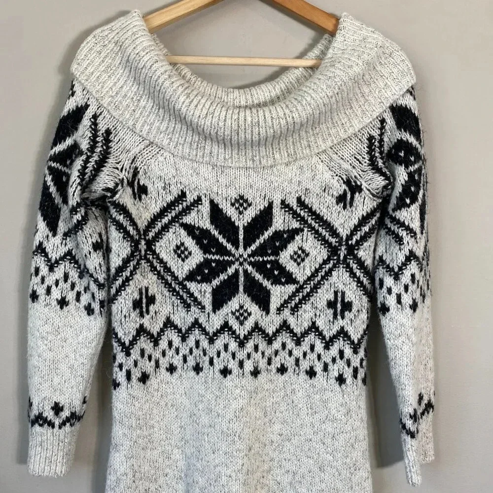 Abercrombie & Fitch Cowl Neck Fair Isle Knit Sweater Dress Womens Small Gray Y2K - Picture 5 of 13